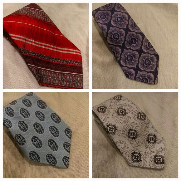 Lot of 4 1960s Vintage Wide Ties Purple Paisley Blue Geometric Red Striped Wide - Picture 1 of 16